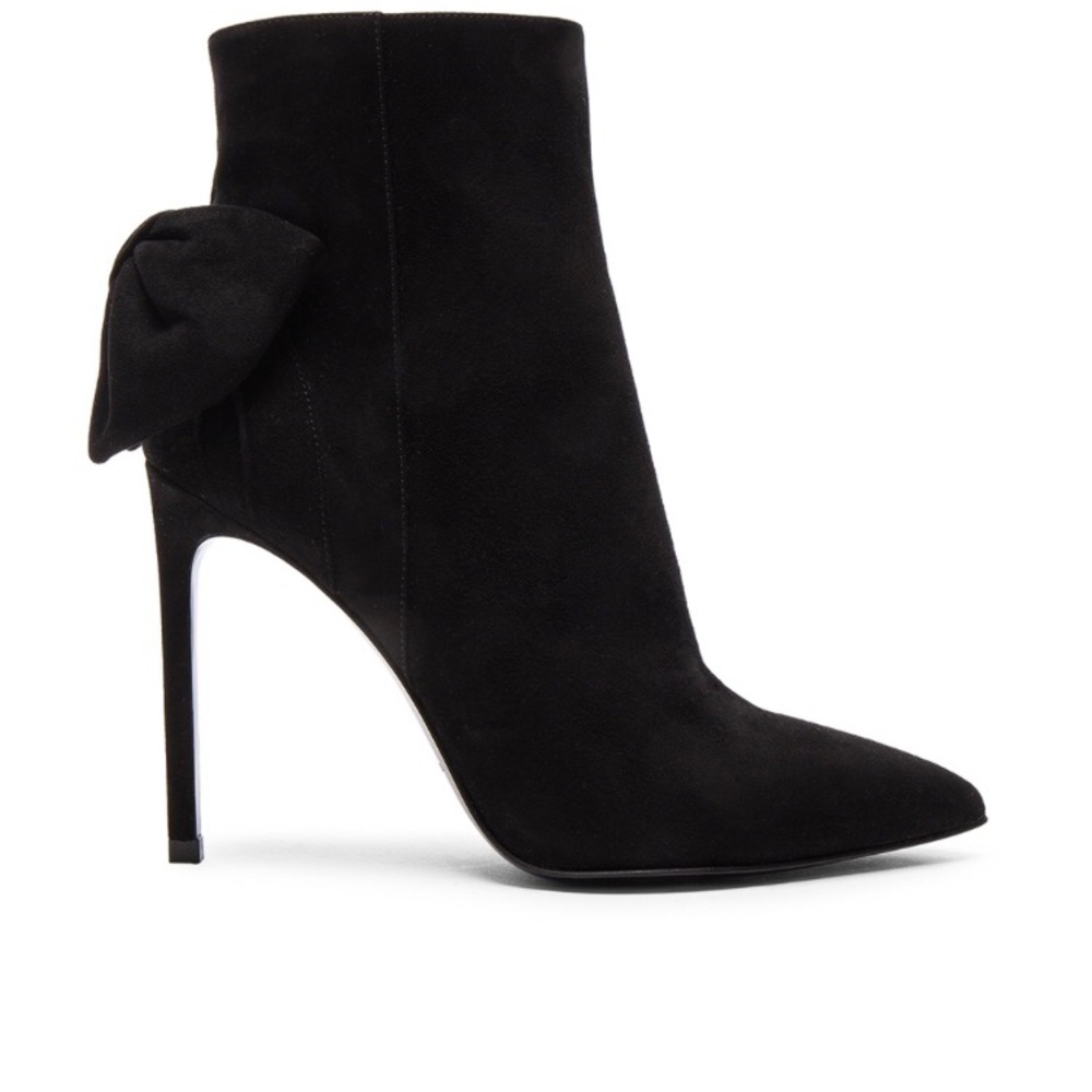Saint Laurent Paris Skinny Bow Suede Booties